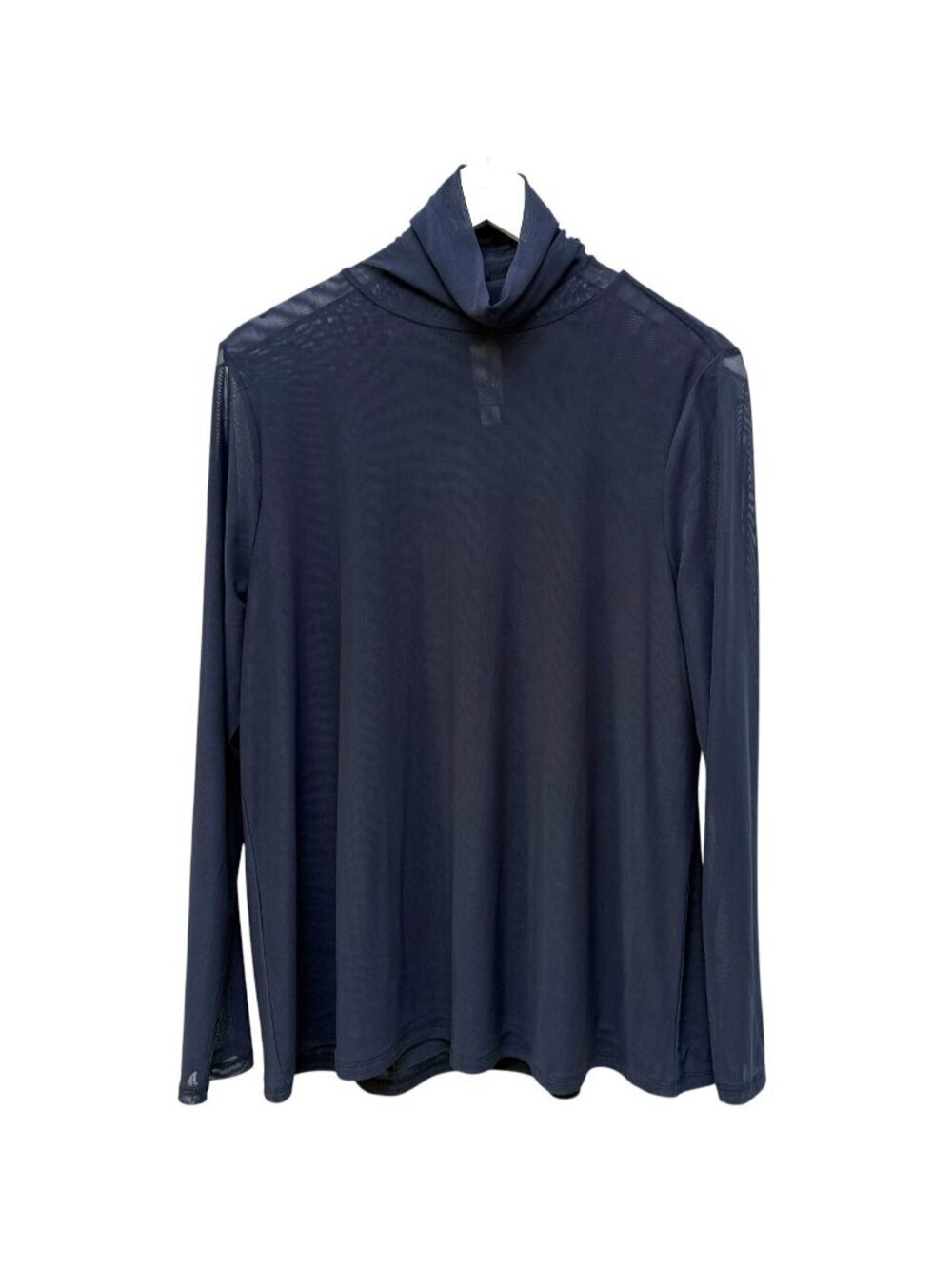 Marla Wynne Layers Mesh Stretch Top Large Navy Blue Mockneck Turtleneck